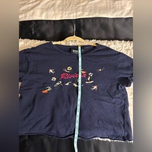 Maeve Anthropologie Shirt Medium Petite Blue Embroidered Crop Top Riviera